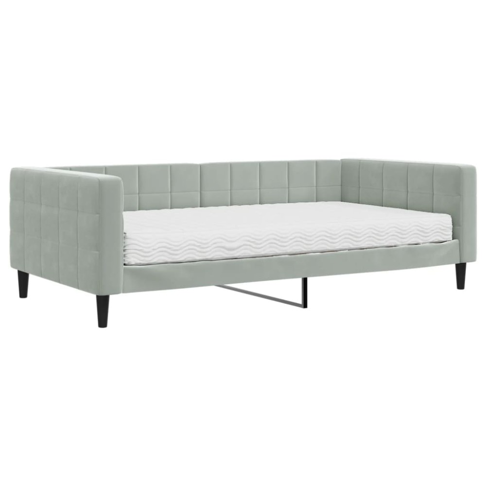 vidaXL Pat de zi cu saltea, gri deschis, 100x200 cm, catifea