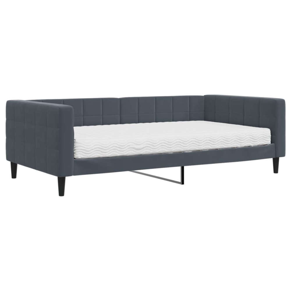 vidaXL Pat de zi cu saltea, gri închis, 100x200 cm, catifea