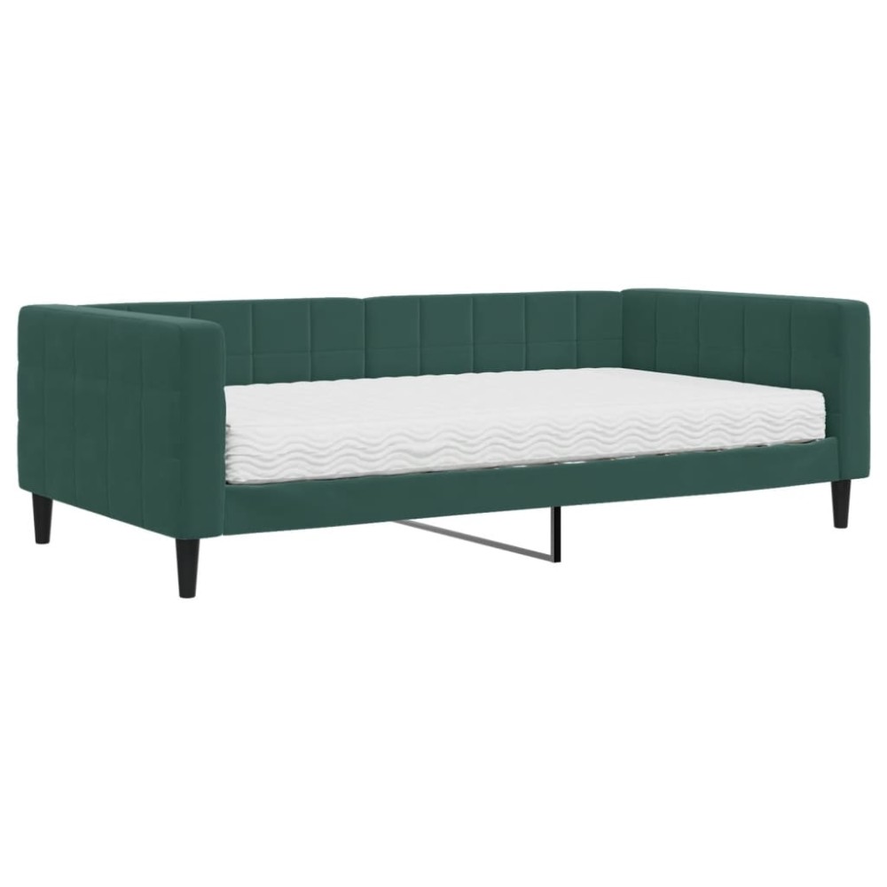 vidaXL Pat de zi cu saltea, verde închis, 100x200 cm, catifea