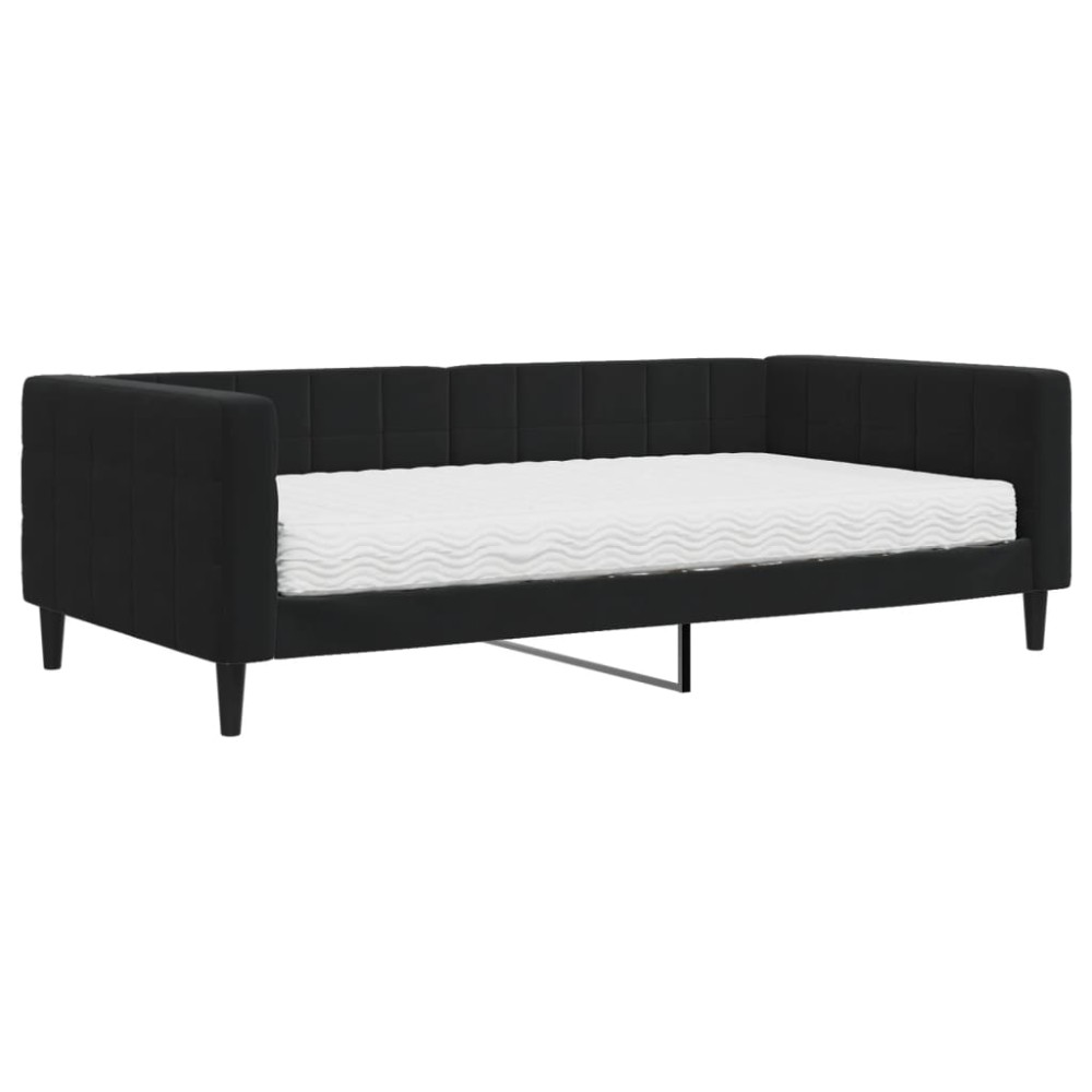 vidaXL Pat de zi cu saltea, negru, 100x200 cm, catifea