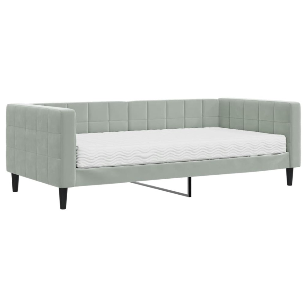 vidaXL Pat de zi cu saltea, gri deschis, 90x190 cm, catifea