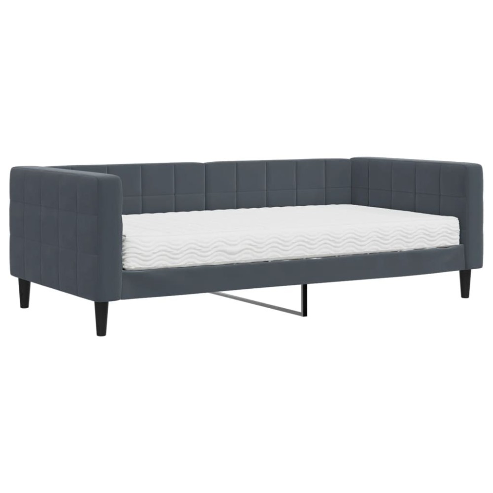 vidaXL Pat de zi cu saltea, gri închis, 90x190 cm, catifea