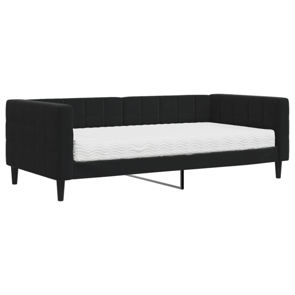 vidaXL Pat de zi cu saltea, negru, 90x190 cm, catifea
