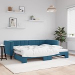 vidaXL Pat de zi cu extensie, albastru, 80x200 cm, catifea vidaXL Pat de zi cu extensie, albastru, 80x200 cm, catifea