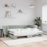 vidaXL Pat de zi cu extensie, gri deschis, 80x200 cm, catifea vidaXL Pat de zi cu extensie, gri deschis, 80x200 cm, catifea