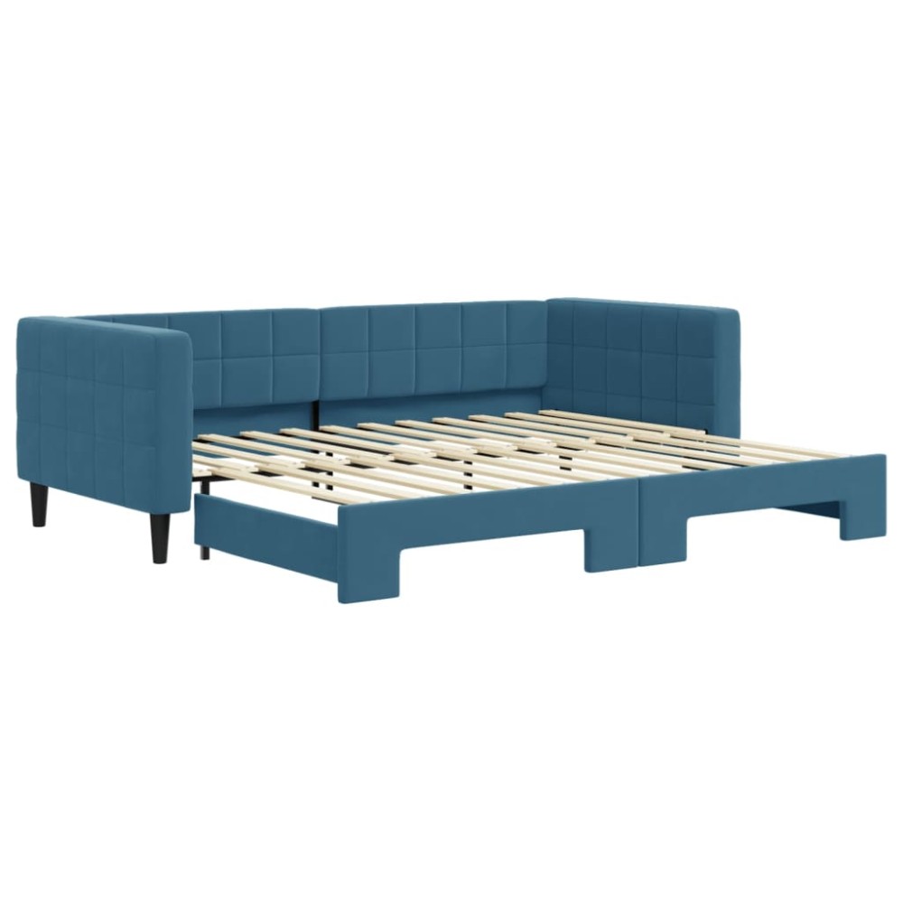 vidaXL Pat de zi cu extensie, albastru, 90x200 cm, catifea