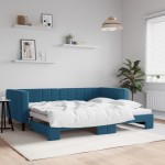 vidaXL Pat de zi cu extensie, albastru, 90x200 cm, catifea vidaXL Pat de zi cu extensie, albastru, 90x200 cm, catifea