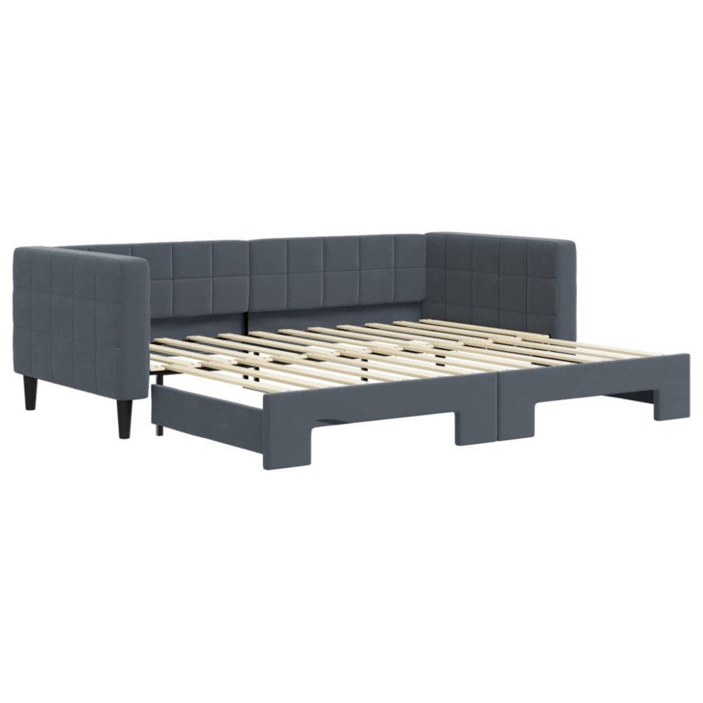 vidaXL Pat de zi cu extensie, gri închis, 90x200 cm, catifea