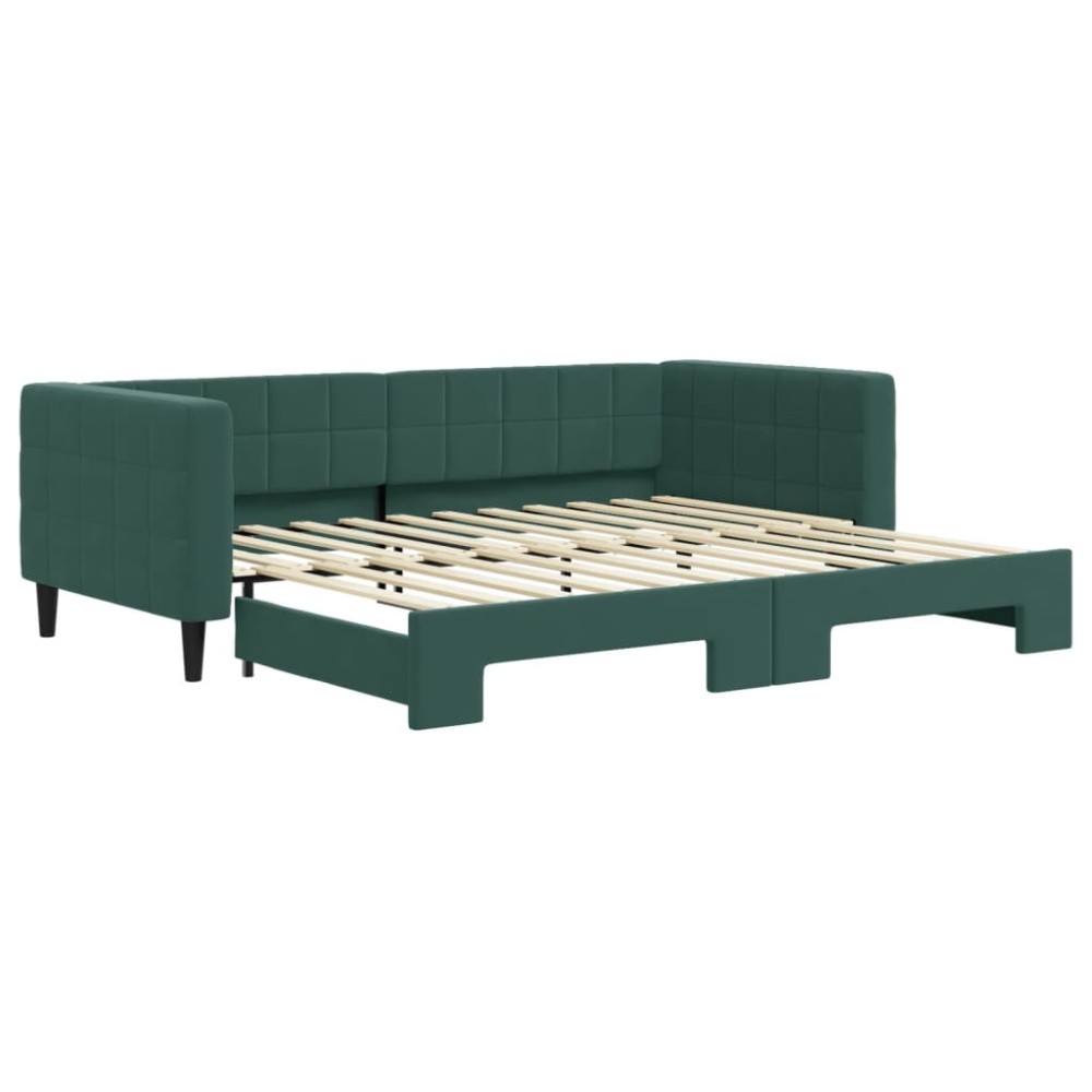 vidaXL Pat de zi cu extensie, verde închis, 90x200 cm, catifea