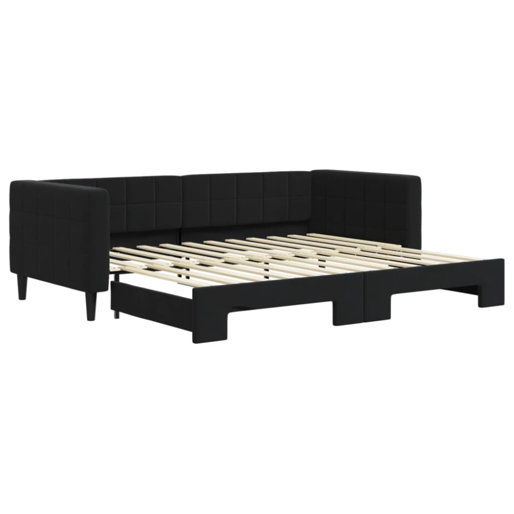 vidaXL Pat de zi cu extensie, negru, 90x200 cm, catifea