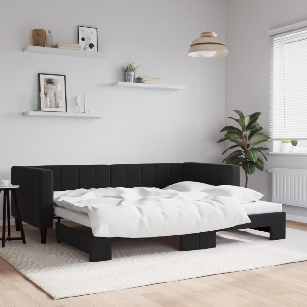 vidaXL Pat de zi cu extensie, negru, 90x200 cm, catifea