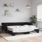 vidaXL Pat de zi cu extensie, negru, 90x200 cm, catifea vidaXL Pat de zi cu extensie, negru, 90x200 cm, catifea