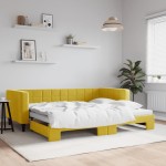 vidaXL Pat de zi cu extensie, galben, 90x200 cm, catifea vidaXL Pat de zi cu extensie, galben, 90x200 cm, catifea