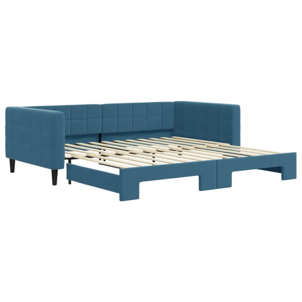 vidaXL Pat de zi cu extensie, albastru, 100x200 cm, catifea
