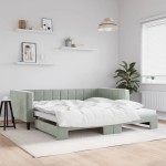 vidaXL Pat de zi cu extensie, gri deschis, 100x200 cm, catifea vidaXL Pat de zi cu extensie, gri deschis, 100x200 cm, catifea