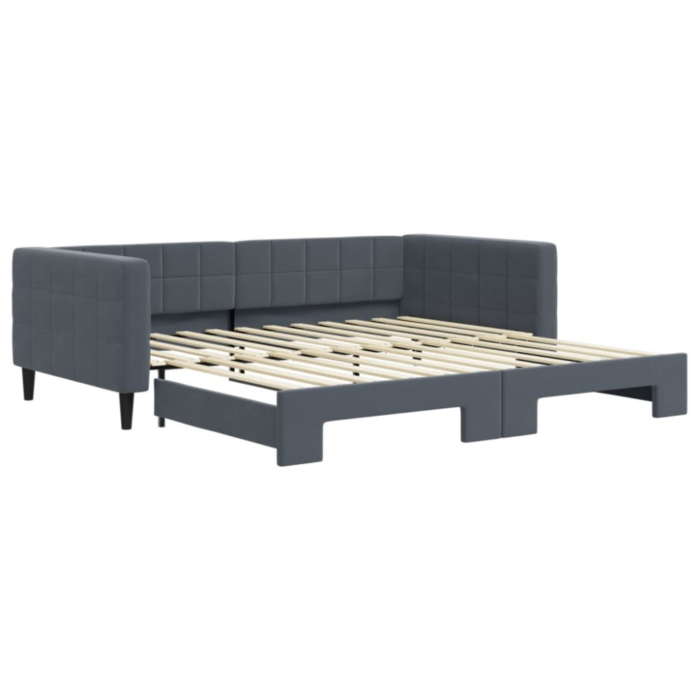vidaXL Pat de zi cu extensie, gri închis, 100x200 cm, catifea