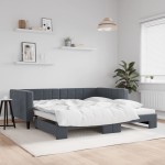 vidaXL Pat de zi cu extensie, gri închis, 100x200 cm, catifea vidaXL Pat de zi cu extensie, gri închis, 100x200 cm, catifea