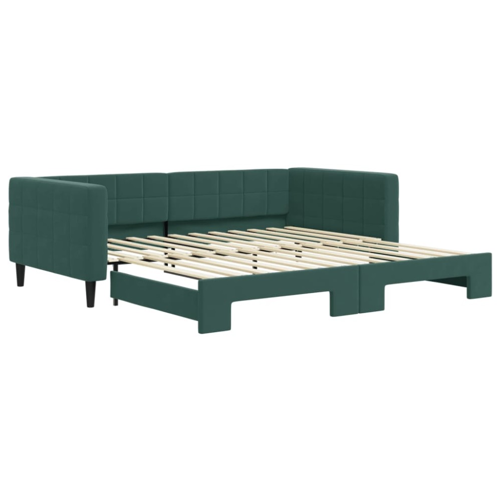 vidaXL Pat de zi cu extensie, verde închis, 100x200 cm, catifea