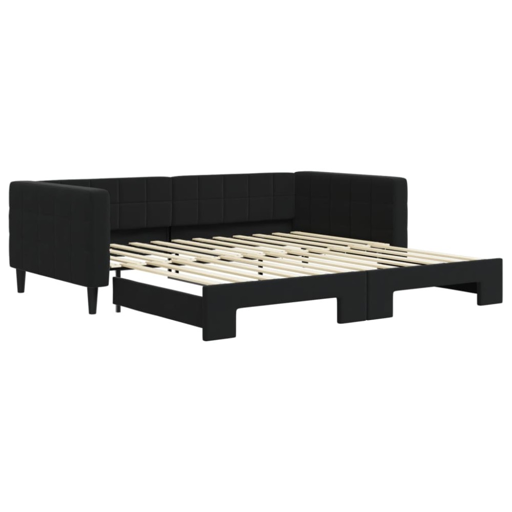 vidaXL Pat de zi cu extensie, negru, 100x200 cm, catifea