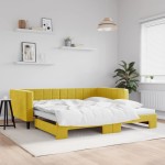 vidaXL Pat de zi cu extensie, galben, 100x200 cm, catifea vidaXL Pat de zi cu extensie, galben, 100x200 cm, catifea