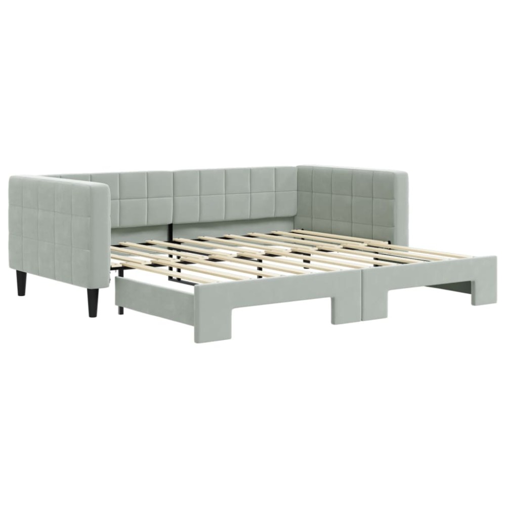 vidaXL Pat de zi cu extensie, gri deschis, 90x190 cm, catifea