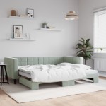 vidaXL Pat de zi cu extensie, gri deschis, 90x190 cm, catifea vidaXL Pat de zi cu extensie, gri deschis, 90x190 cm, catifea