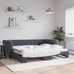 vidaXL Pat de zi cu extensie, gri închis, 90x190 cm, catifea vidaXL Pat de zi cu extensie, gri închis, 90x190 cm, catifea