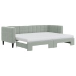 vidaXL Pat de zi cu extensie și saltele, gri deschis 80x200 cm catifea vidaXL Pat de zi cu extensie și saltele, gri deschis 80x200 cm catifea