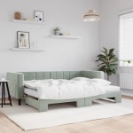 vidaXL Pat de zi cu extensie și saltele, gri deschis 80x200 cm catifea vidaXL Pat de zi cu extensie și saltele, gri deschis 80x200 cm catifea