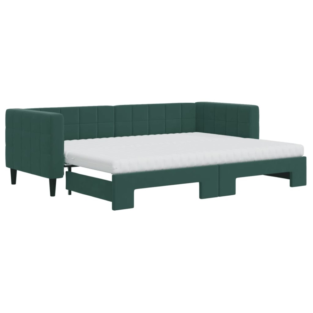 vidaXL Pat de zi cu extensie și saltele verde închis 80x200 cm catifea