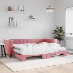 vidaXL Pat de zi cu extensie și saltea, roz, 80x200 cm, catifea vidaXL Pat de zi cu extensie și saltea, roz, 80x200 cm, catifea
