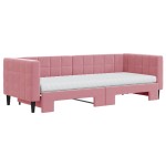 vidaXL Pat de zi cu extensie și saltea, roz, 80x200 cm, catifea vidaXL Pat de zi cu extensie și saltea, roz, 80x200 cm, catifea