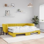 vidaXL Pat de zi cu extensie și saltea, galben, 80x200 cm, catifea vidaXL Pat de zi cu extensie și saltea, galben, 80x200 cm, catifea