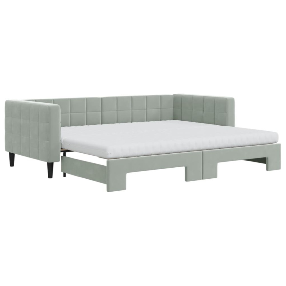 vidaXL Pat de zi cu extensie și saltele, gri deschis 90x200 cm catifea