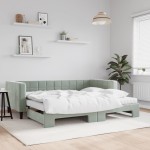 vidaXL Pat de zi cu extensie și saltele, gri deschis 90x200 cm catifea vidaXL Pat de zi cu extensie și saltele, gri deschis 90x200 cm catifea