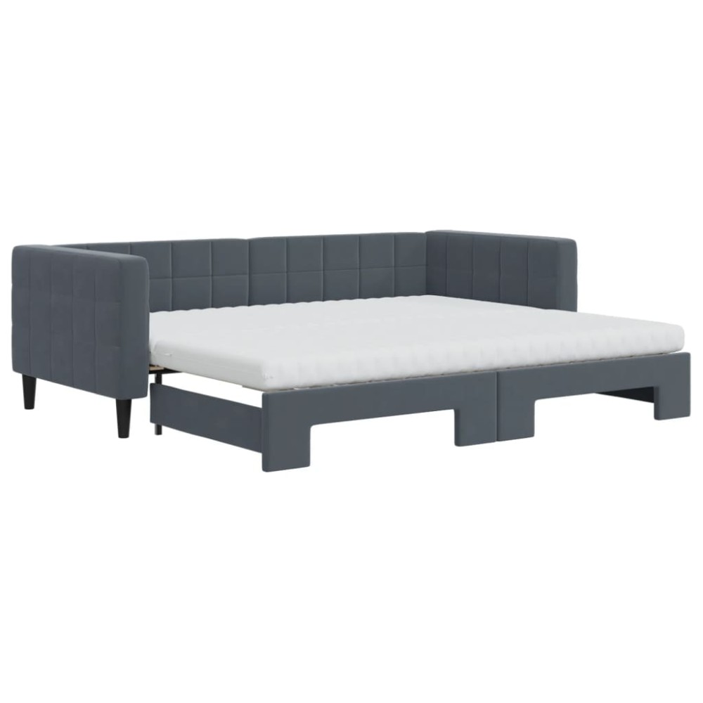 vidaXL Pat de zi cu extensie și saltele, gri închis 90x200 cm catifea
