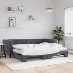 vidaXL Pat de zi cu extensie și saltele, gri închis 90x200 cm catifea vidaXL Pat de zi cu extensie și saltele, gri închis 90x200 cm catifea