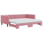 vidaXL Pat de zi cu extensie și saltea, roz, 90x200 cm, catifea vidaXL Pat de zi cu extensie și saltea, roz, 90x200 cm, catifea