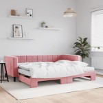 vidaXL Pat de zi cu extensie și saltea, roz, 90x200 cm, catifea vidaXL Pat de zi cu extensie și saltea, roz, 90x200 cm, catifea