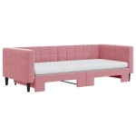 vidaXL Pat de zi cu extensie și saltea, roz, 90x200 cm, catifea vidaXL Pat de zi cu extensie și saltea, roz, 90x200 cm, catifea