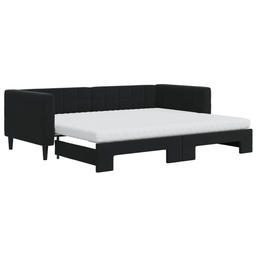 vidaXL Pat de zi cu extensie și saltea, negru, 90x200 cm, catifea