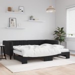 vidaXL Pat de zi cu extensie și saltea, negru, 90x200 cm, catifea vidaXL Pat de zi cu extensie și saltea, negru, 90x200 cm, catifea