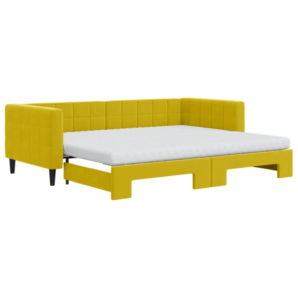 vidaXL Pat de zi cu extensie și saltea, galben, 90x200 cm, catifea
