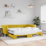 vidaXL Pat de zi cu extensie și saltea, galben, 90x200 cm, catifea vidaXL Pat de zi cu extensie și saltea, galben, 90x200 cm, catifea