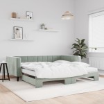 vidaXL Pat de zi cu extensie și saltele gri deschis 100x200 cm catifea vidaXL Pat de zi cu extensie și saltele gri deschis 100x200 cm catifea