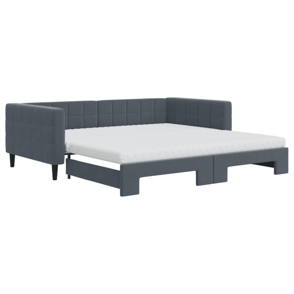 vidaXL Pat de zi cu extensie și saltele, gri închis 100x200 cm catifea