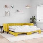 vidaXL Pat de zi cu extensie și saltea, galben, 100x200 cm, catifea vidaXL Pat de zi cu extensie și saltea, galben, 100x200 cm, catifea