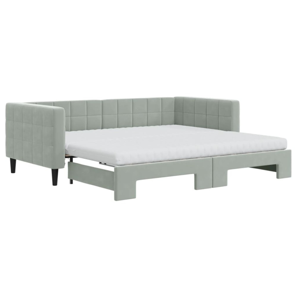 vidaXL Pat de zi cu extensie și saltele, gri deschis 90x190 cm catifea