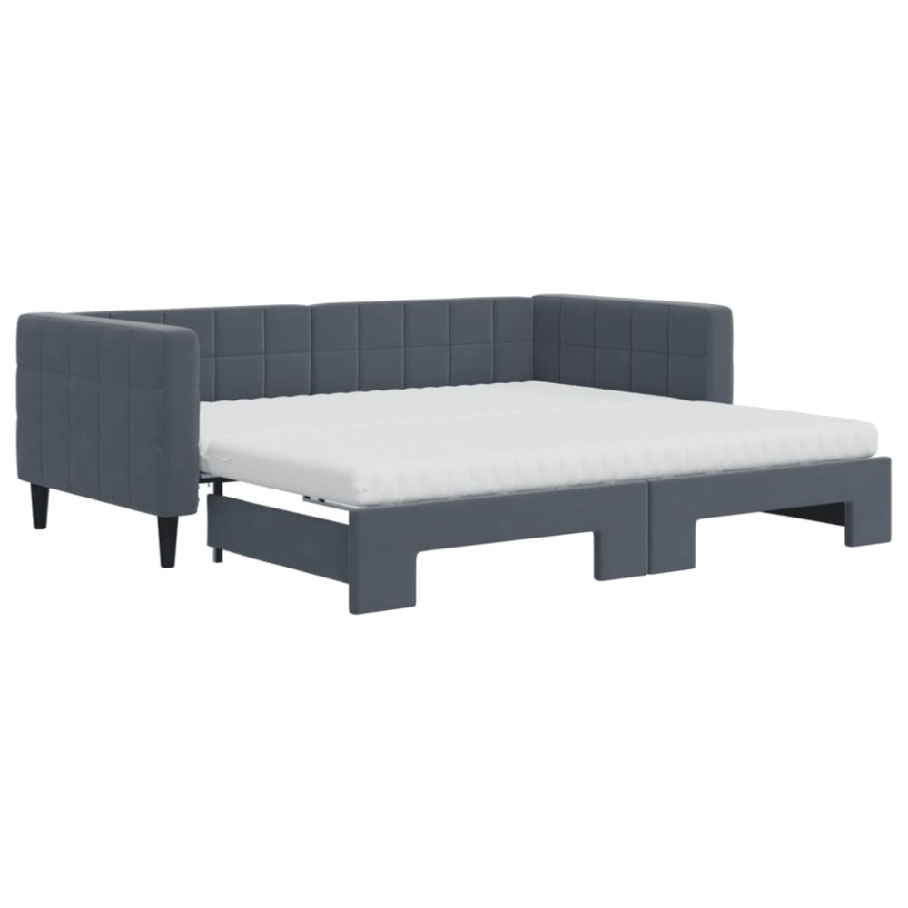 vidaXL Pat de zi cu extensie și saltele, gri închis, 90x190 cm catifea