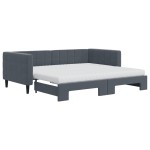 vidaXL Pat de zi cu extensie și saltele, gri închis, 90x190 cm catifea vidaXL Pat de zi cu extensie și saltele, gri închis, 90x190 cm catifea